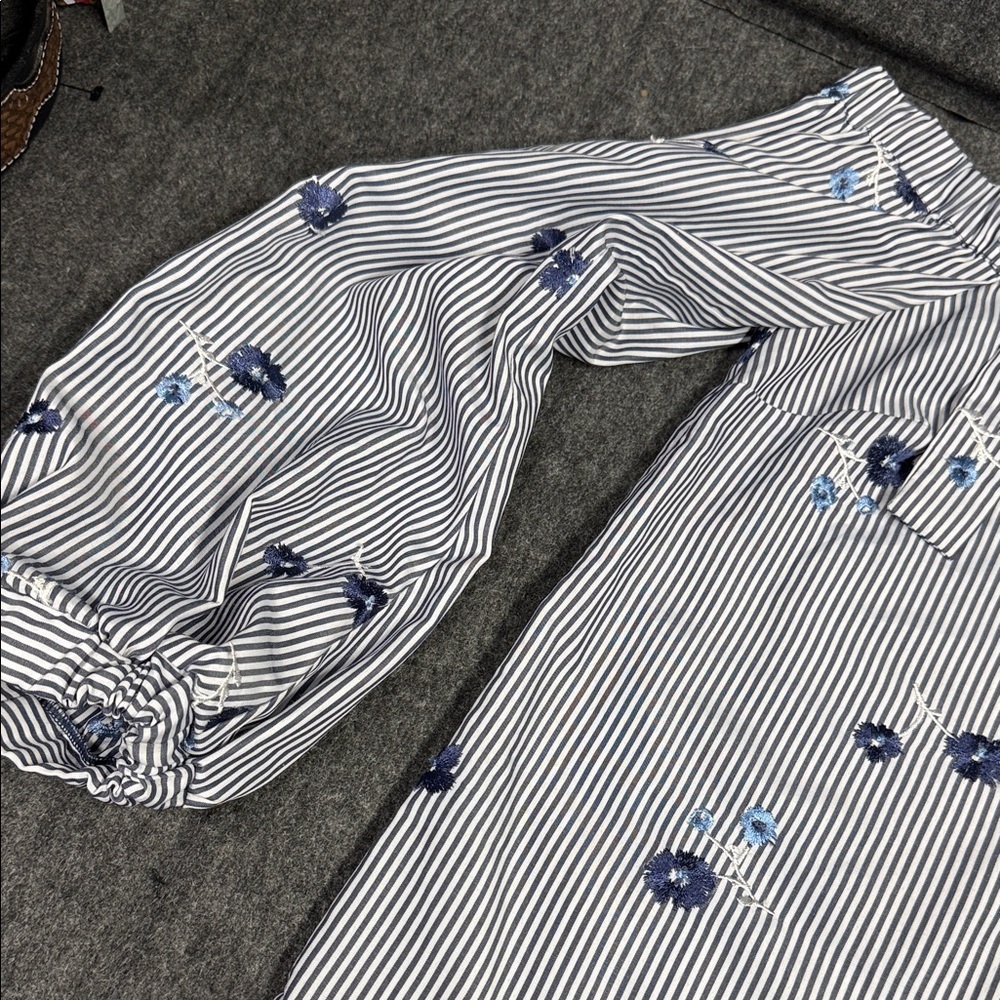 Michael Kors Blue Floral Striped Blouse - Picture 8 of 9